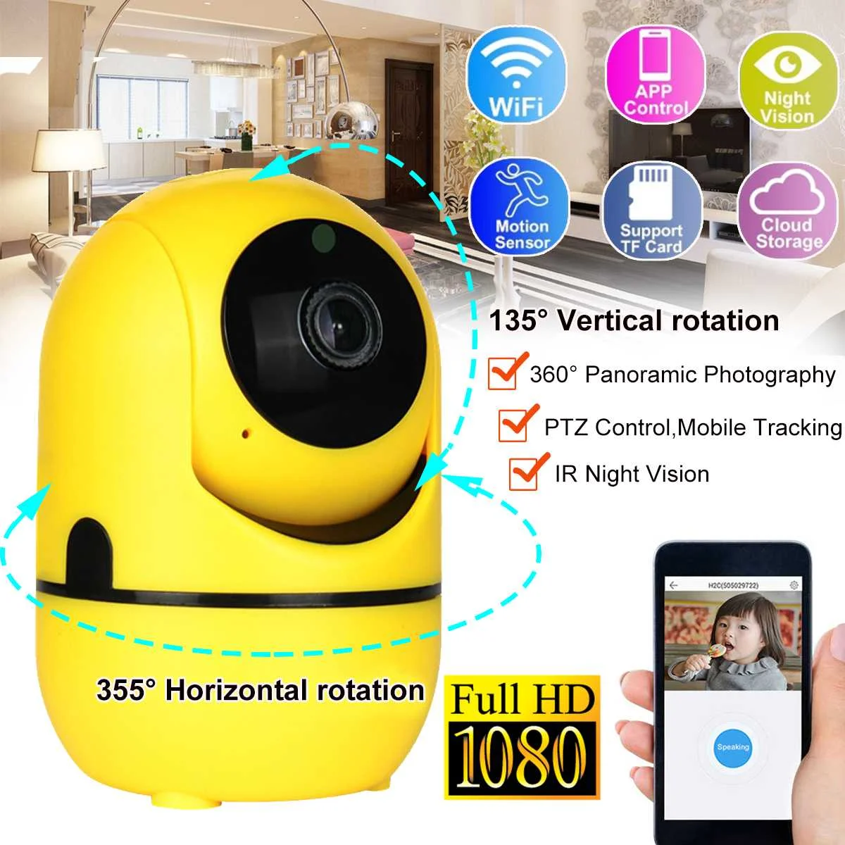 

New 1080P Cloud Wireless IP Camera WiFi Full HD Night Vision Intelligent Auto Tracking Camera Indoor Home Security Surveillance