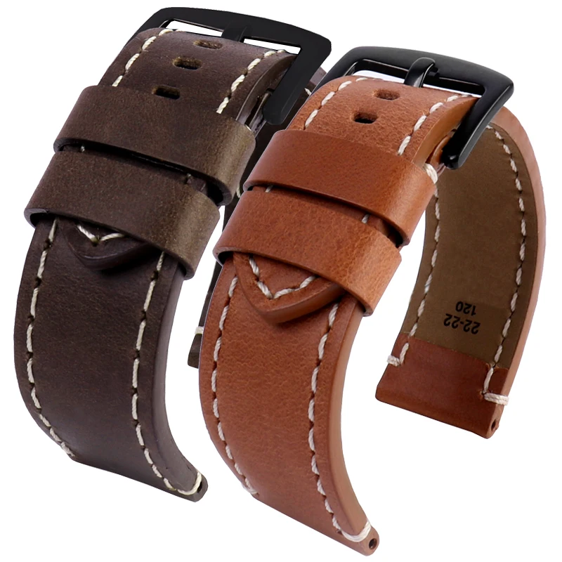 

watchband genuine leather for 1853 T116.617 original strap men thick leather wrist accessories brown Gray black 22mm