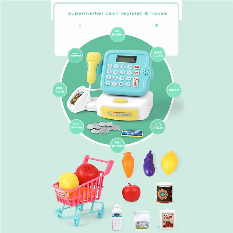 Cash register toy set Kids Pretend Toys Simulation Cash Shopping Cashier Role Play Game Set juguetes #4O21 (8)