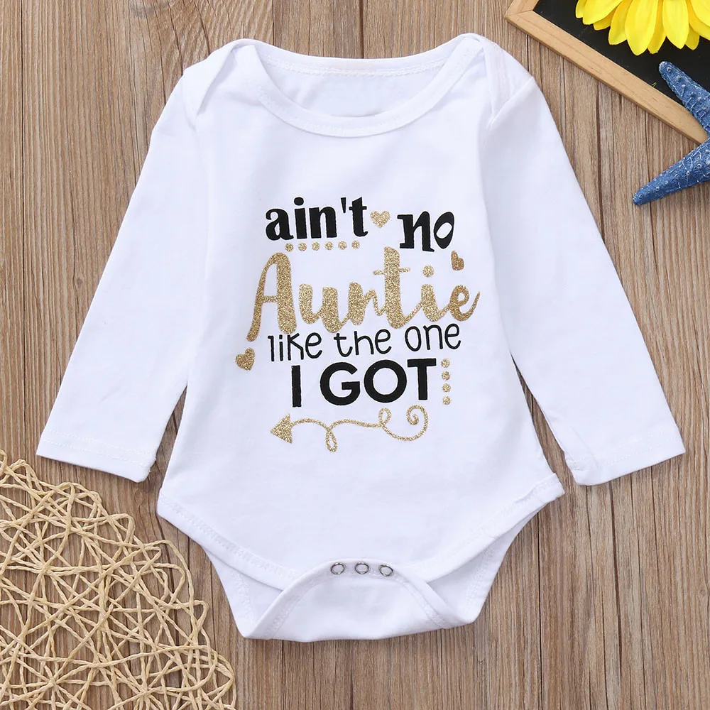 

Baby Boys Girls Jumpsuit My Auntie Love Me To The Moon and Back New Soft Romper Letter Print Short Sleeve Clothes Outfit