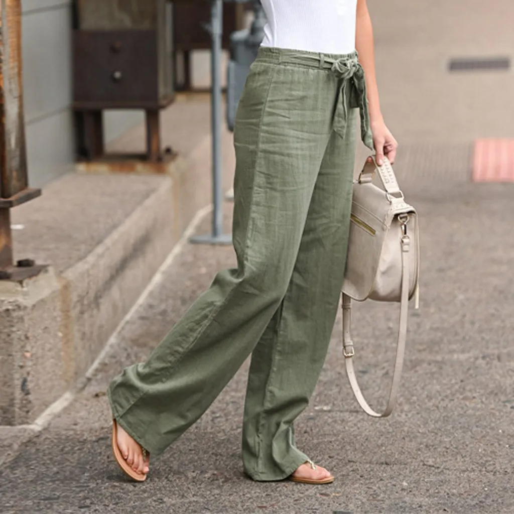 KANCOOLD брюки модные однотонные бандажные Свободные повседневные широкие Леггинсы длинные штаны с высокой талией новые женские брюки 2019Oct29