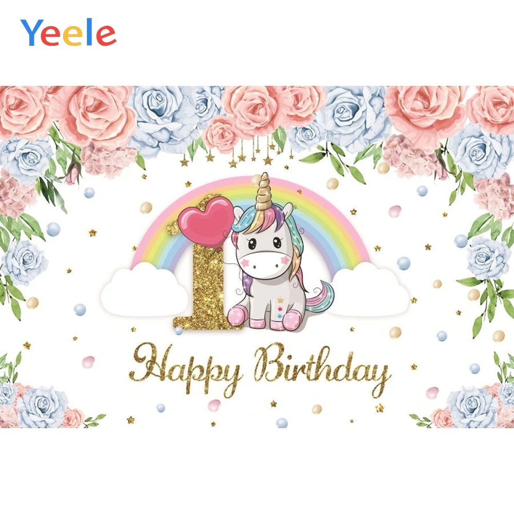 

Flower Rainbow Unicorn Cloud Newborn Baby Shower 1st Birthday Backdrop Photography Background For Photo Shoot Vinyl Photophone