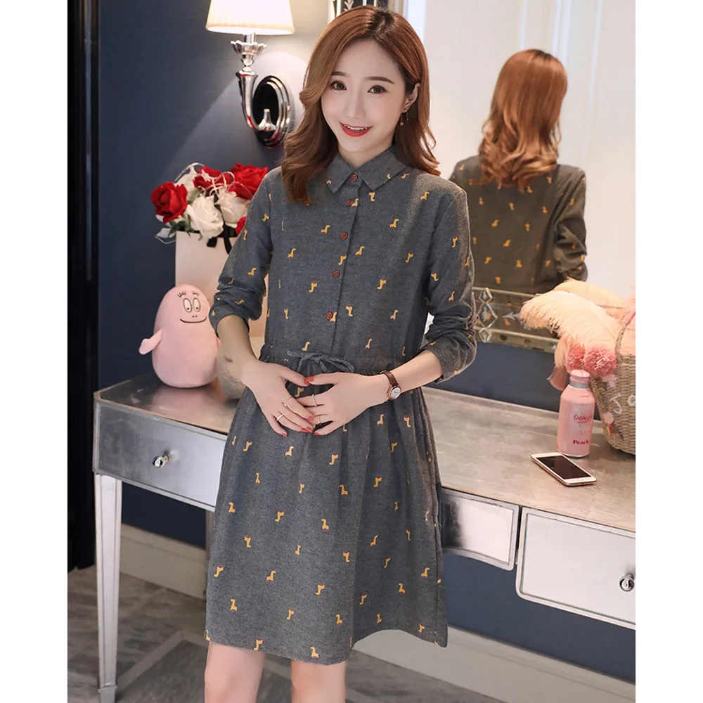 

Spring Autumn Vestidos Maternity Dresses Pregnancy Clothes For Pregnant Women Casual High Waist Long Sleeve Pregnant Dress