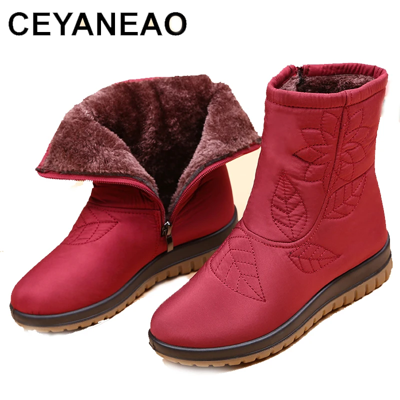 Closeout Winter Shoes Insole Ankle-Boots Women Waterproof Plus CEYANEAO for Fur High-Quality 32962543637