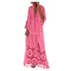2021 Fashion dresses Casual outfits Bohemian Large Size V-Neck robe clothes Solid Color Lace Tassel Long dress New Design 4