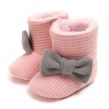 

Infant Baby Cotton Warm Winter Boots Bowknot White And Grey Baby Boys Girls Shoes Anti-slip Toddler Snow Warm Prewalker Footwear