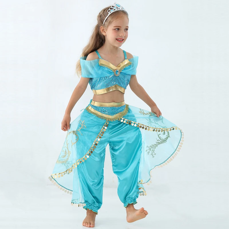 2019 Movie Girls Kid Summer Jasmine Princess Dance Dress Children Aladdin Halloween Party Performance Costume Top princess jasmine costume girls