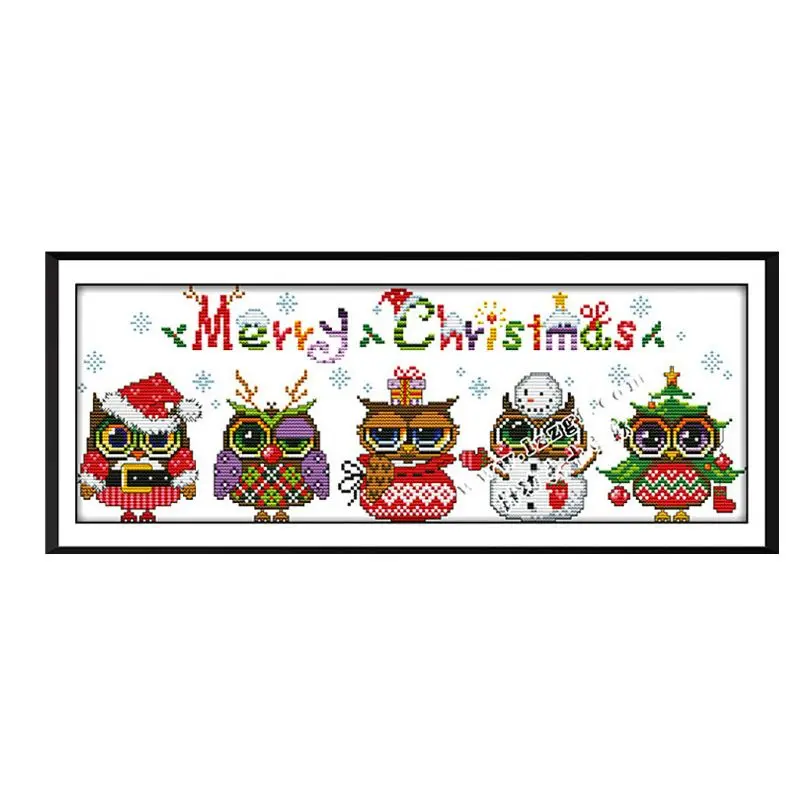 Merry Christmas Сова DIY рукоделие ручной работы Счетный 11CT Печатный холст вышивка крестиком комплект настенный домашний декор M68E