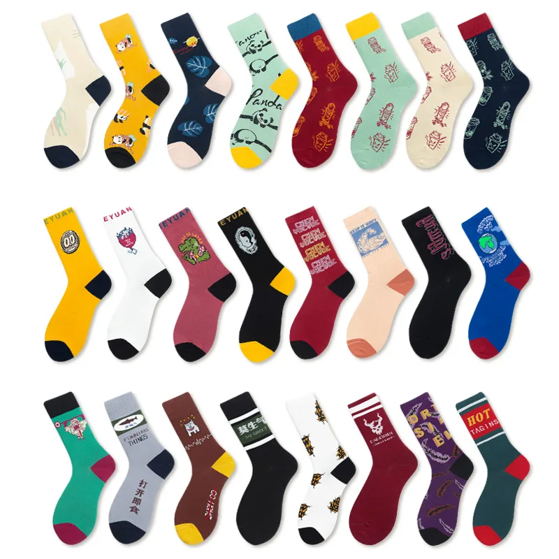 LOUGONGZI checkered socks funny sox creative color cotton fashion art painting big size short patterned no show retro hipster