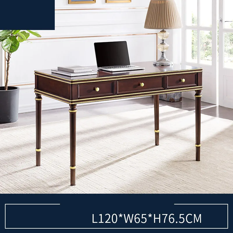 American Solid Wood Small Desk Beech Wood Light Luxury Three-drawing Computer Desk Simple Writing