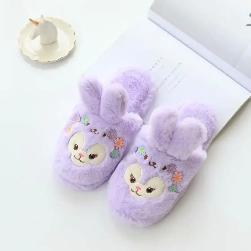 Теплые плюшевые тапочки с милыми заячьими ушками из мультфильма Cinnamoroll stellalou Rabbit - Цвет: Серебристый