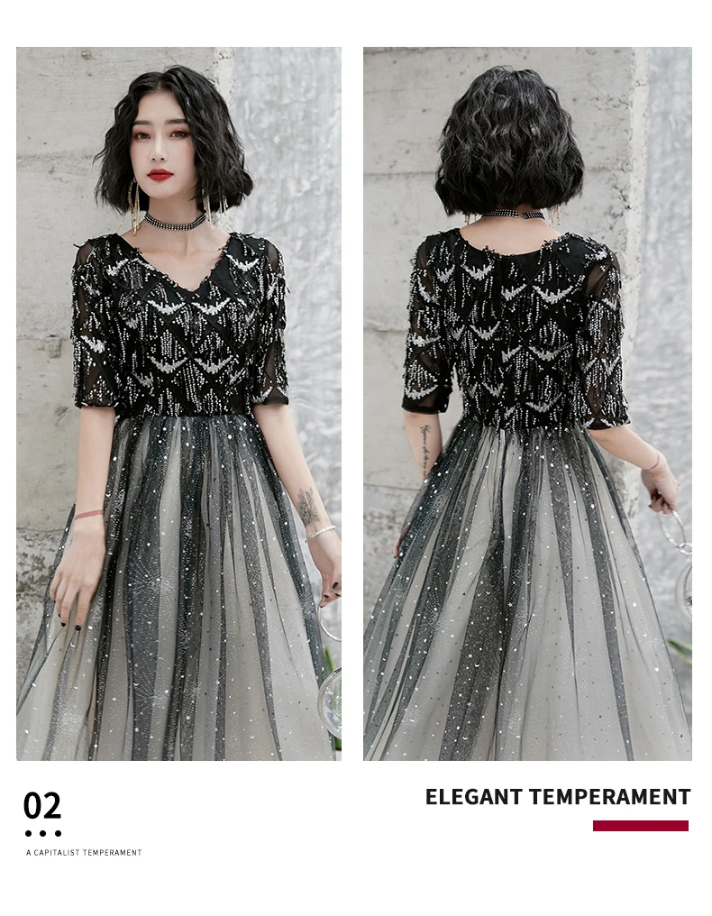 wei yin AE0207 Evening Dresses Elegant V-Neck Tassle with Zipper Formal Evening Gown Party Dress Fashion
