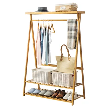 

25%Bamboo Coat Rack Clothing Racks with Hanging Rod for Bedroom Dressing Room Clothes Hanger Stand Perchero Wadrobe Furniture