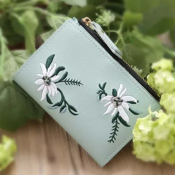 

Newly Women PU Leather Coin Purse Card Holder Wallet Embroidery Flower Mini Bag CTN88
