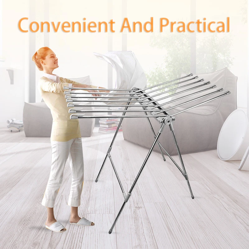 Balcony Clothes Drying Rack Foldable Stainless Steel Laundry Hanger Household Dress Organizer Floor Standing Space Saving | Дом и сад