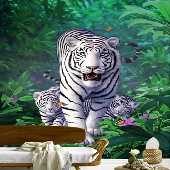 

CJSIR Custom Wallpaper Hand-painted Jungle White Tiger An Animal Children Room Oil Painting Porch Background 3d Wallpaper