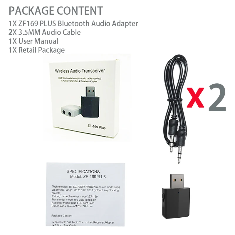 ZF169PLUS Black KN330 USB Bluetooth 5,0 передатчик приемник BT 3,5 мм AUX Jack 3 в 1 стерео аудио беспроводной мини Bluetooth адаптер для ТВ ПК автомобиля - Цвет: ZF169PLUS Black