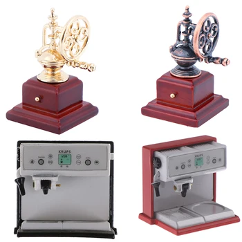 

Coffee Beans Cup & Saucer & Spoon Metal Coffeemaker Simulation Kitchen Furniture Doll House Miniature Accessories 1:12 Dollhouse