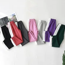 Мужские и женские спортивные штаны для малышей Весна и осень г., новые стильные штаны с завязками на лодыжках свободные разноцветные штаны для девочек