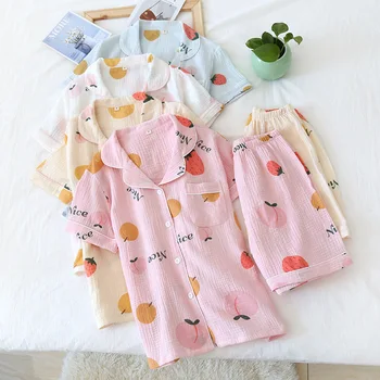 

Summer Ladies Cute Sweet Printed Short-sleeved Shorts Pajamas Set for Women Home Sleep Clothes Cotton Suit for Home Sleepwear