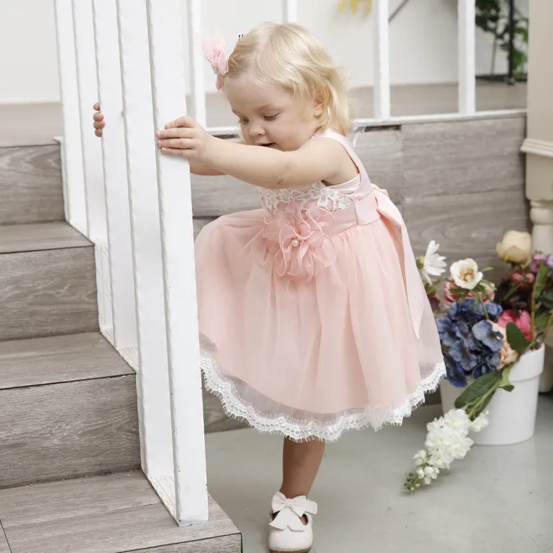 Одежда для маленьких девочек; платья для малышей; 1 год; крестины День рождения; кружевное платье из тюля для девочек; детский праздничный наряд для новорожденных; розовый цвет