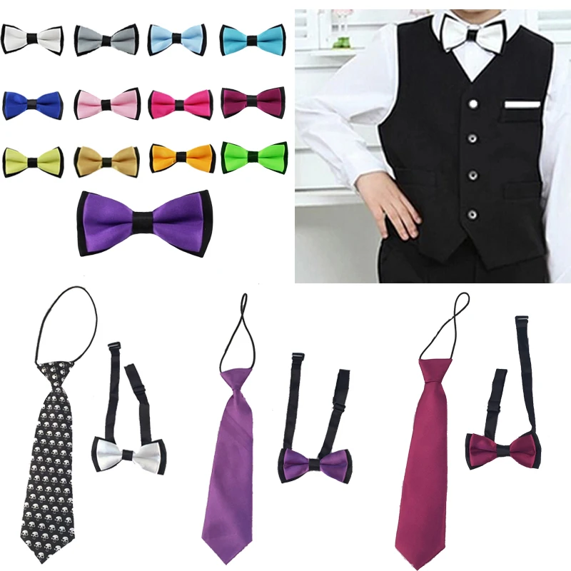 2PCS Children's Kids Ties Bowtie Wedding Boys Bow Tie Matching Colors Clothing Accessories YHHtr0011 kids tie