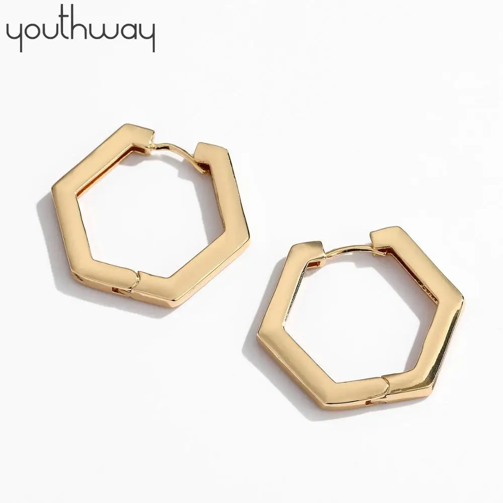 Шестигранные серьги Youthway Huggies латунные ювелирные изделия золотого цвета полые в