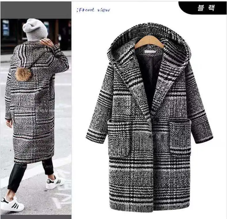 Зимнее женское длинное пальто в клетку, шерстяная шапка, манто Veste Femme Hiver Abrigo Mujer Zaful Skarpetki, клетчатое Женское пальто YL153