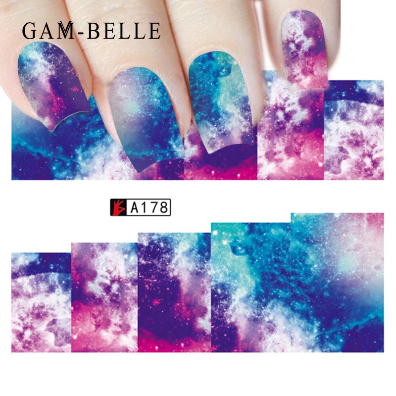 GAM-BELLE 1 шт Набор стикеров для ногтей Блестящий цветной рисунок дизайн ногтей Переводные картинки слайдеры Переводные Фольга украшения Маникюр