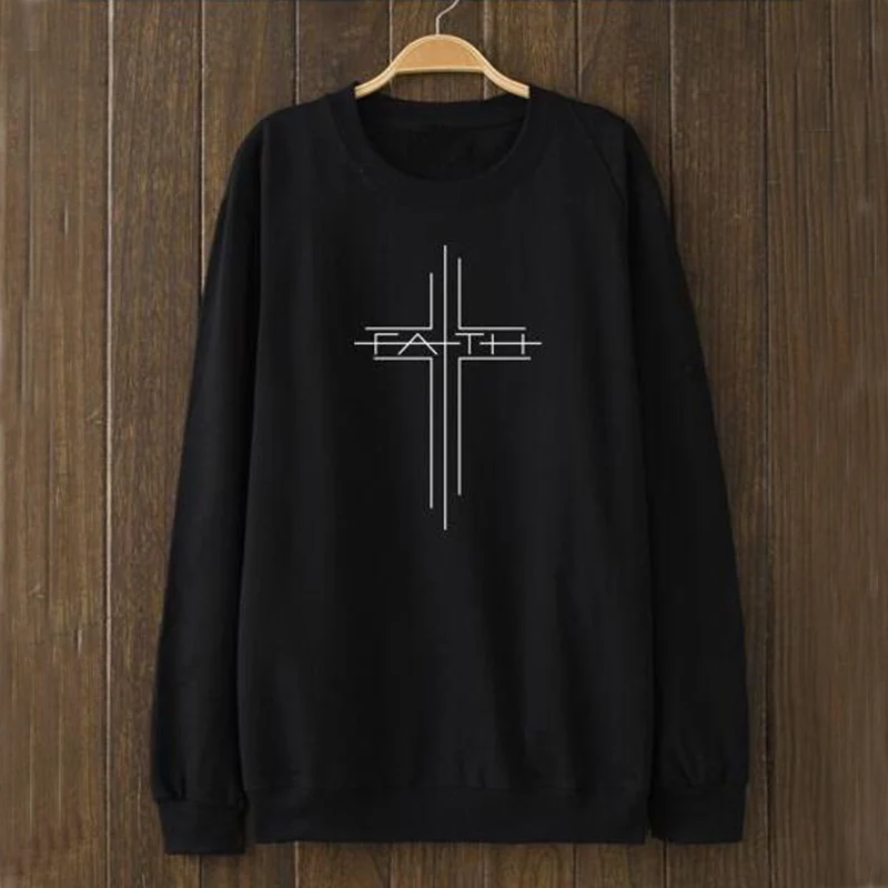 Женская Повседневная Толстовка с круглым вырезом Faith Cross пуловер капюшоном весна