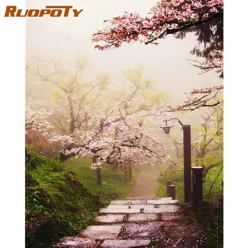 

RUOPOTY 60x75cm Painting By Numbers Kits Hand Painted Diy Framed On Canvas Home Wall Decoration Flower Road Paint Number