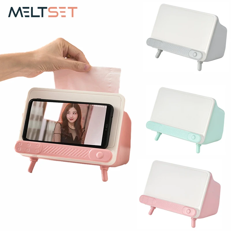 

Desktop TV shape Tissue Box Multi-function Phone Holder Toilet Paper Box Napkin Holder for Kitchen Office Bedroom Home Decor