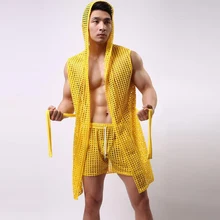 Мужской халат, кимоно, домашняя одежда, повседневная одежда для сна, сетчатый прозрачный сексуальный Халат с капюшоном, мантия, пижама для мужчин, Homme, Badjas, одежда