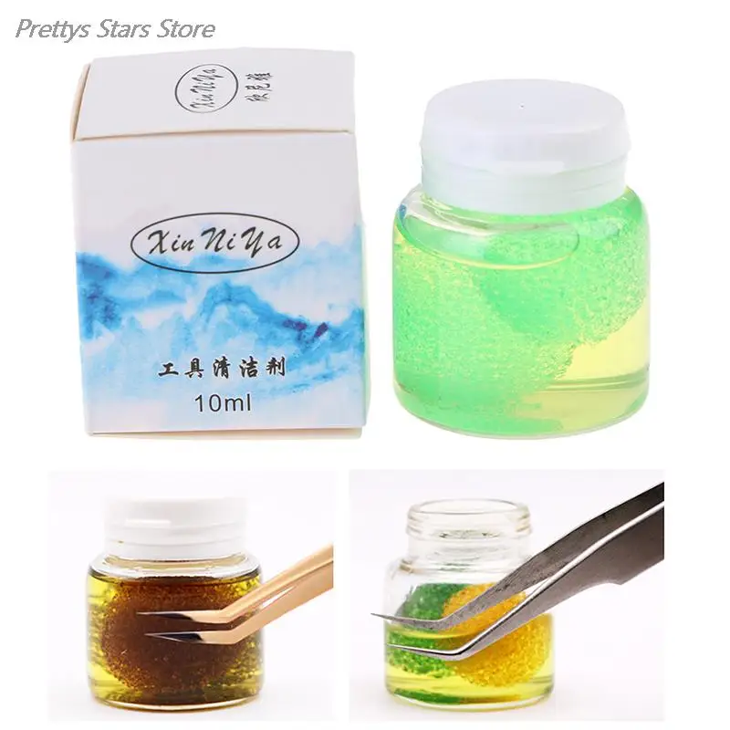 10ml Eyelashes Tweezers Cleaner Eyelash Extension Tweezers Cleaning Tools with Glue Remover Liquid and Sponge Ball Cleaning Glue