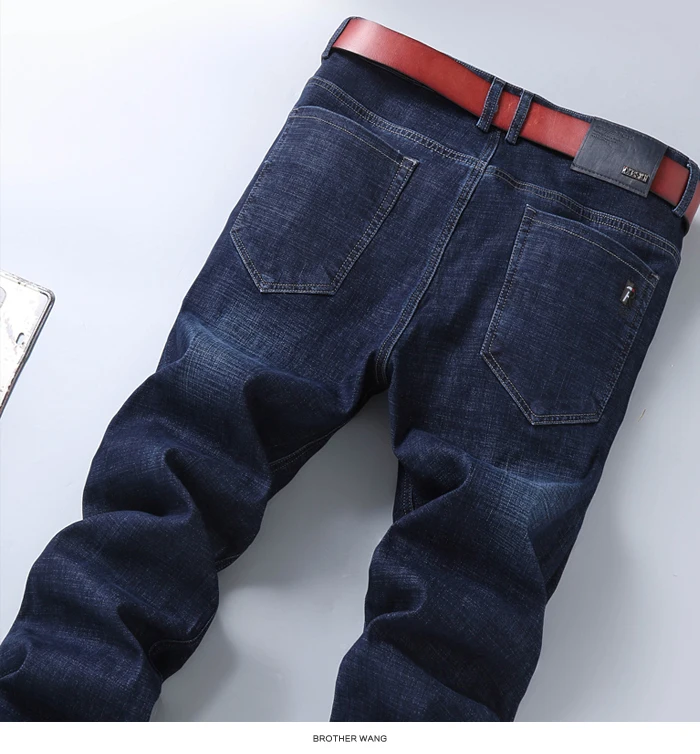 Осень и зима новые мужские стрейч джинсы Бизнес Slim Fit маленькие прямые джинсовые брюки мужские брюки черный синий
