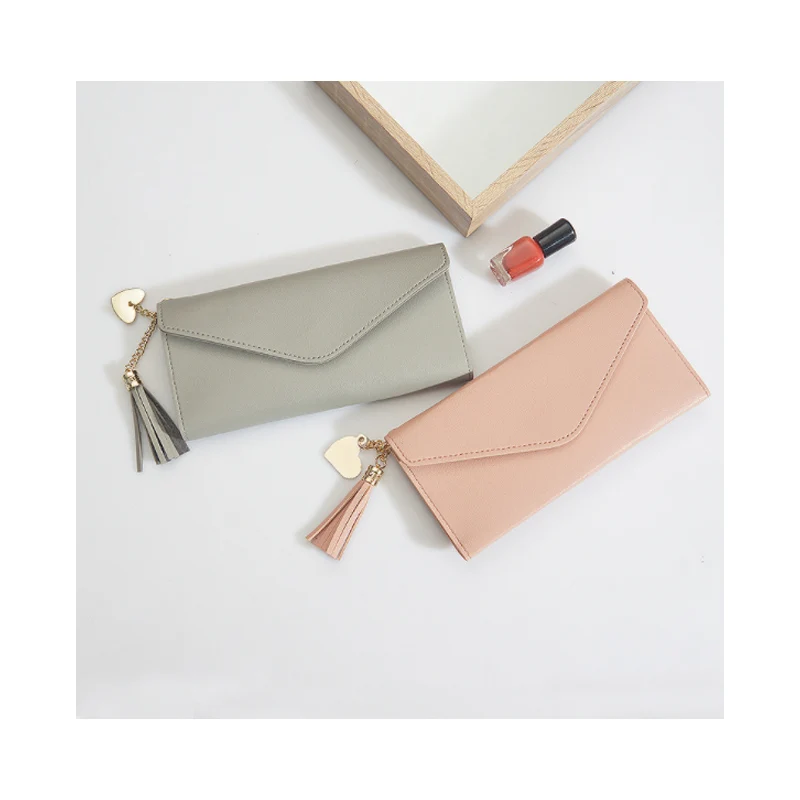 

2019 fashion women's wallet simple zipper wallet tassel long clutch bag white wallet soft PU leather coin purse card package
