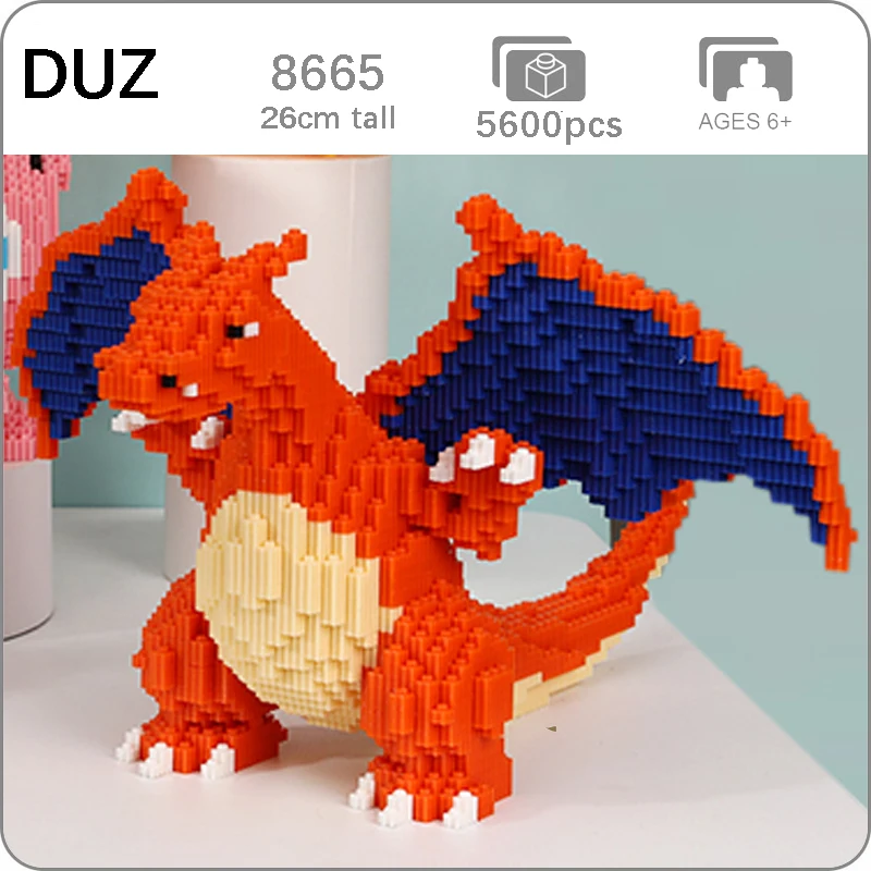 

DUZ 8665 Anime Charizard Dragon Pocket Monster Animal 3D Model DIY Mini Blocks Bricks Building Toy for Children 26cm tall no Box