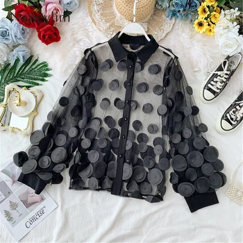 

Super Fairy Chiffon Shirt Women Autumn New Hollowed-out Lantern Sleeve Street Wear Coat Blouses Woman 2019 Blusa Feminina