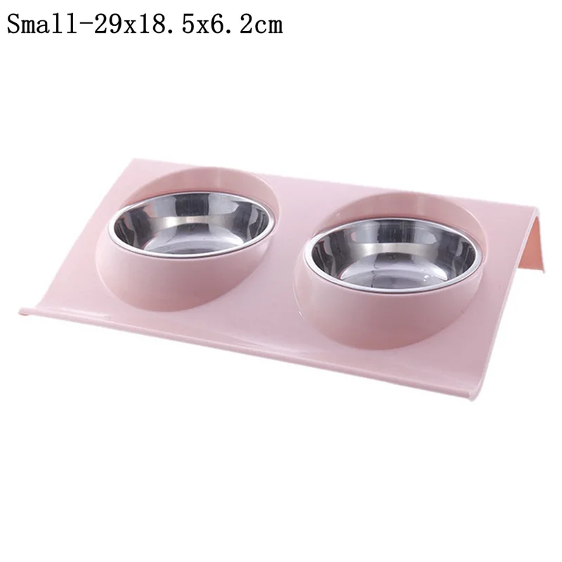 pink S Двойные миски для собак, кормушка для воды для собак, кошек, домашних животных, принадлежности для кормления, миски из нержавеющей стали с защитой от брызг, миска для домашних животных, Новогодняя миска - Цвет: pink S