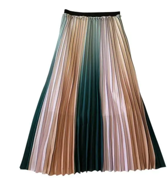 New Summer Women's Romantic Fairy Color Rainbow Chiffon Long Skirt Elastic High Waist Female Girls A Line Skirts