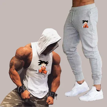 

Summer New Dragon Ball Men's Hooded vest Casual Suits Men's Clothing Man Sets Tops+Pants Male sweatshirt Brand Hooded vest Set