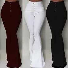 White Bell-Bottom Pants Women Button High Waist Flare Jeans New Jeans Slim Casual Elegant Work Wear