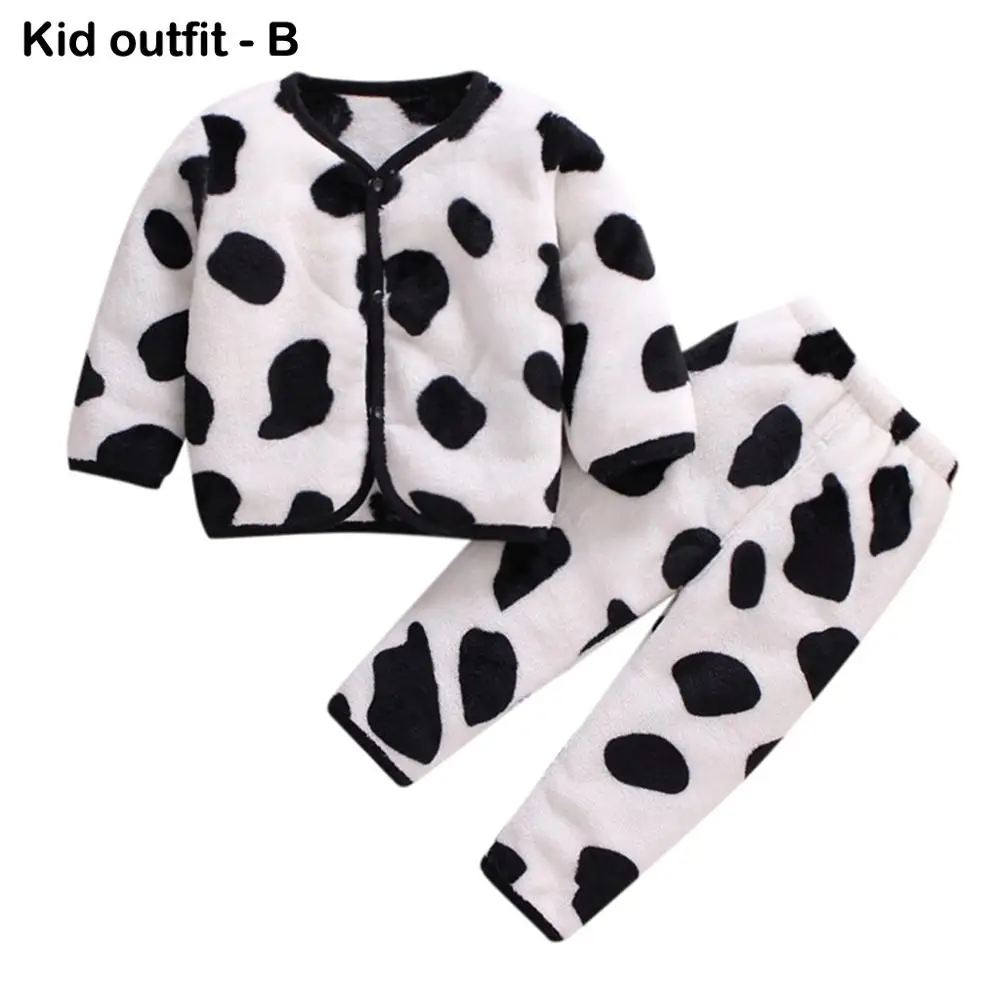 Kid outfit - B Флисовые Толстые Теплые Топы и штаны для новорожденных мальчиков и девочек, пижамный комплект, одежда для сна хлопковые мягкие модные комплекты с v-образным вырезом для маленьких мальчиков - Цвет: Kid outfit - B