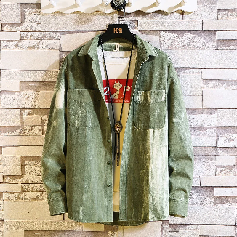 

Autumn New Cotton Shirt Men Fashion Tie Dyed Printing Retro Casual Shirt Man Streetwear Wild Loose Long-sleeved Shirts Men