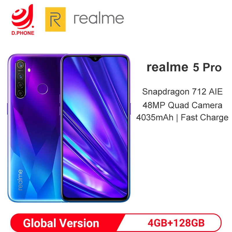 

realme 5 Pro Global Version 4GB 128GB Snapdragon 712 Octa-Core Smartphone 48MP Quad Camera VOOC 20W Fast Charge Mobile Phone