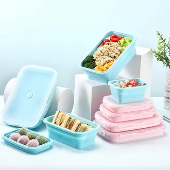

Collapsible Silicone Lunch Box Food Storage Container Bento Box Microwavable Portable Picnic Camping Rectangle Outdoor LunchBox