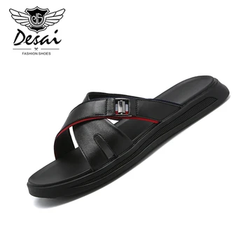 

Men's Genuine Leather Sandals 2020 Summer New Casual Non-slip Beach Shoes Men Leather Flip Flops Outdoor Slippers For Man