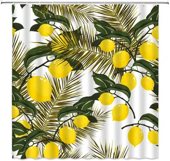 

Lemon Shower Curtains Yellow Tropical Fruits Palm Leaf Watercolor Bright Lemon Summer Plant Decor Fabric Bathroom Curtain