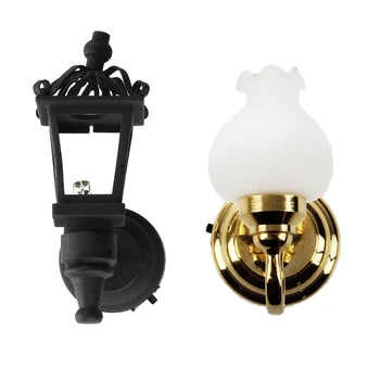 

2 Pcs Metal 1/ 12 Dollhouse Miniature LED Wall Light Model Black & Gold
