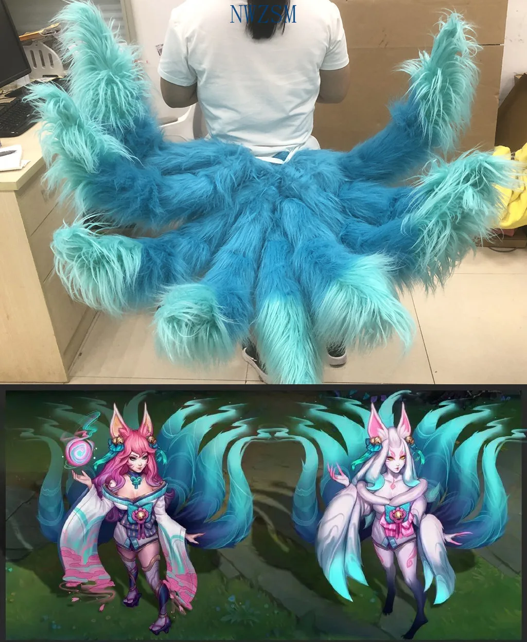 

2020 Halloween Cosplay Costume LOL Game Ahri the Nine-Tailed Fox cosplay costume wonderful Tail including nine tail